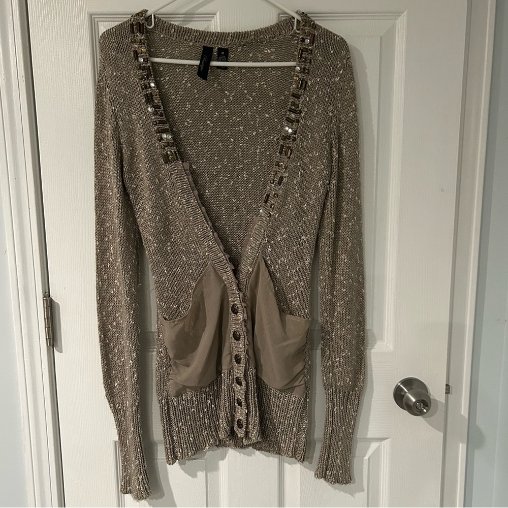 BKE Boutique Knit Beaded Boho Cardigan